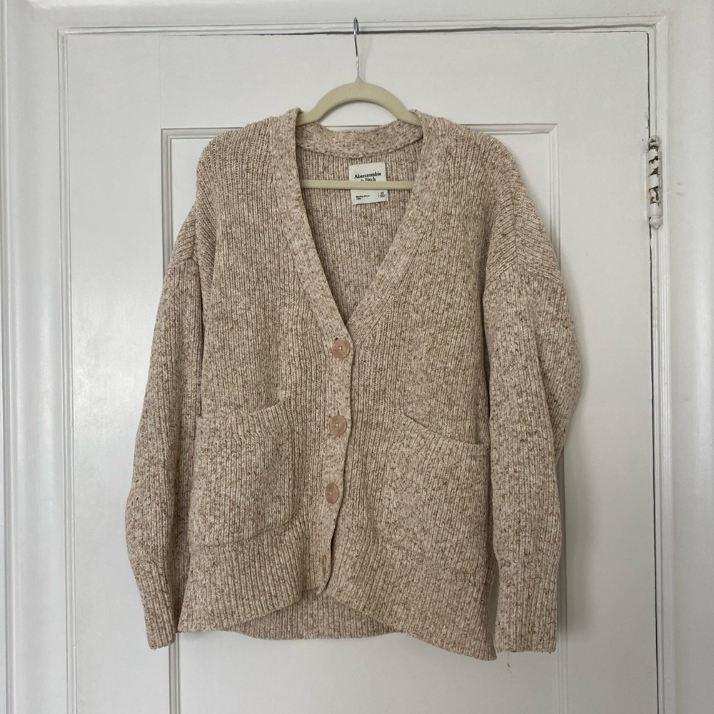 Abercrombie Oatmeal Oversized Legging-Friendly Cable Cardigan